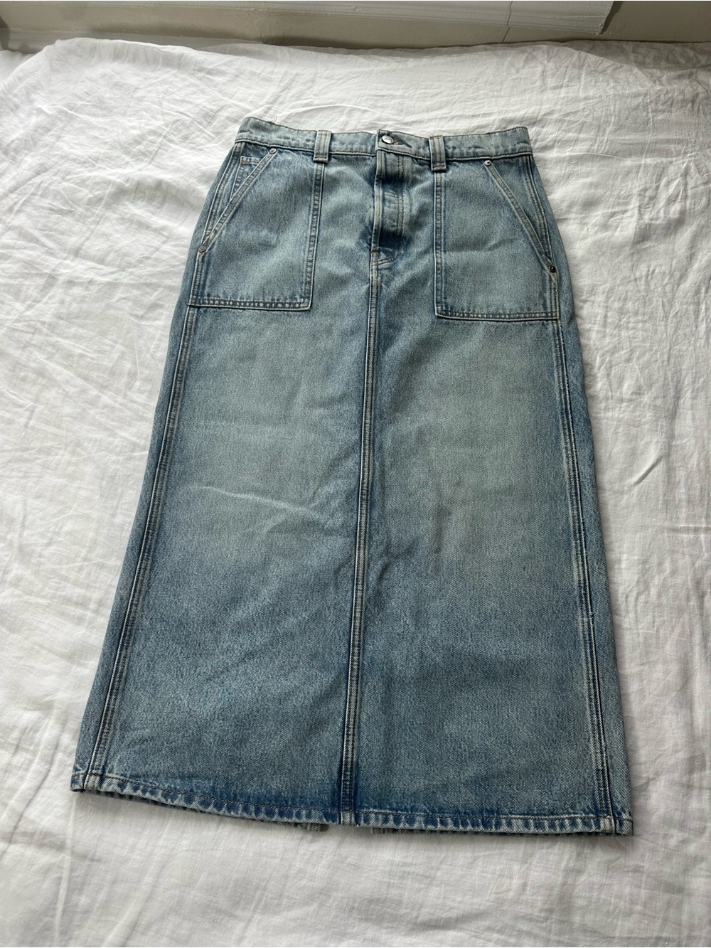 KHAITE Light Blue Denim Midi Skirt